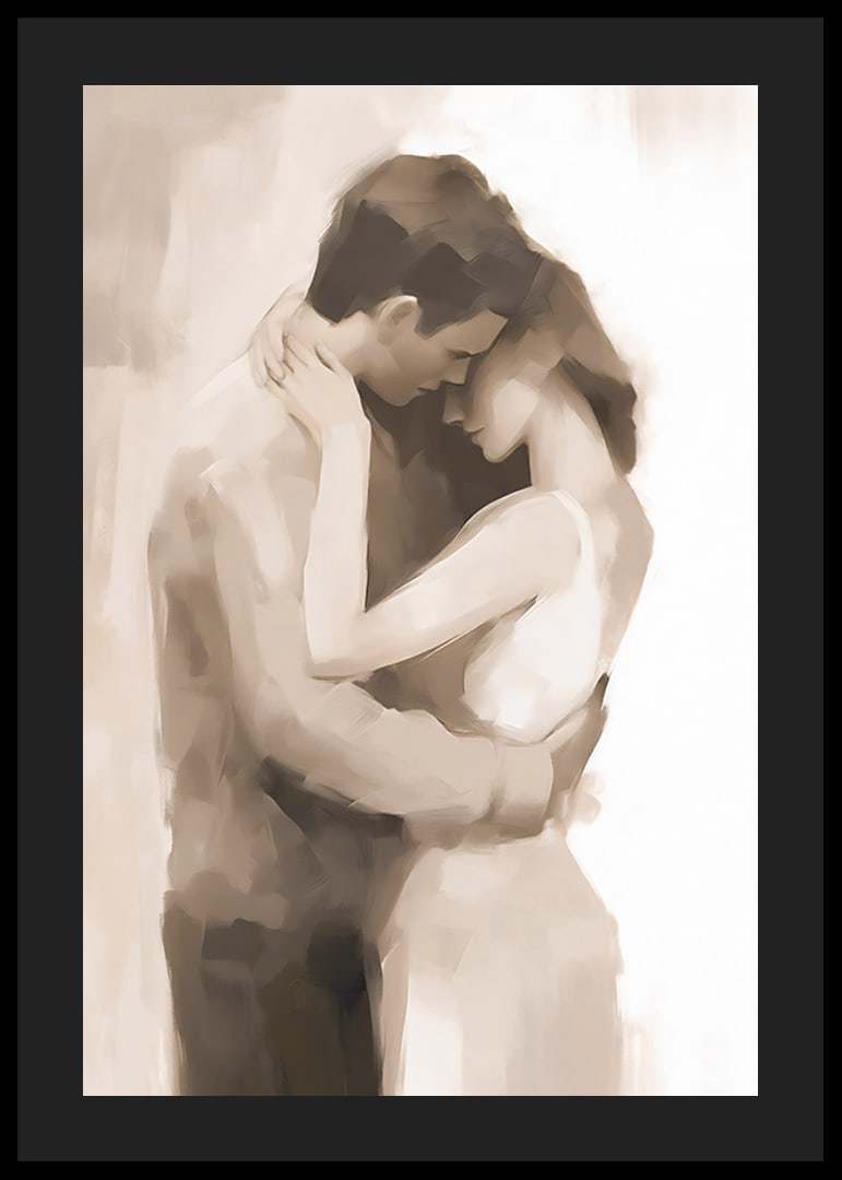 Abstract painted silhouettes of couples in close proximity, beige tones-12