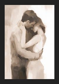 Abstract painted silhouettes of couples in close proximity, beige tones-5