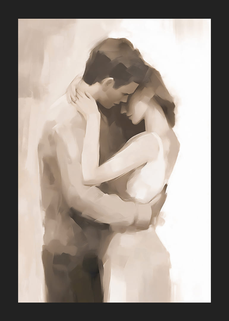 Absztrakt festett sziluettek párokról, közel egymáshoz, bézs tónusok-12