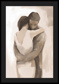 Aquarell zweier Menschen in zärtlicher Umarmung in Beigetönen-4