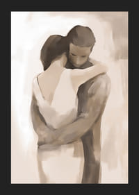 Aquarell zweier Menschen in zärtlicher Umarmung in Beigetönen-5