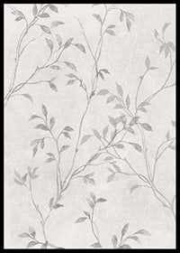Abstract thin branches with small leaves in gray tones against light background-6