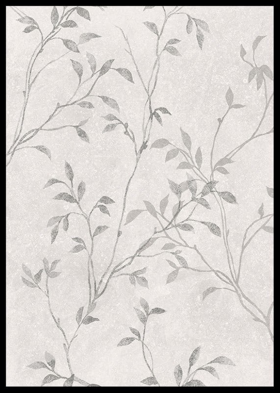 Abstract thin branches with small leaves in gray tones against light background-12