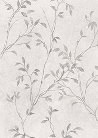 Abstract thin branches with small leaves in gray tones against light background-7