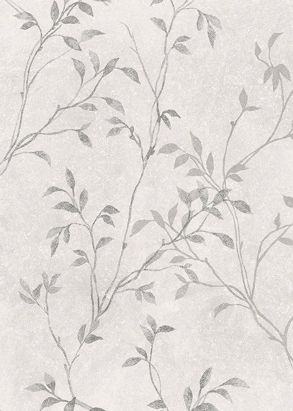 Abstract thin branches with small leaves in gray tones against light background-12