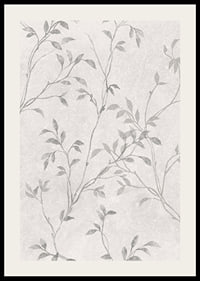 Abstract thin branches with small leaves in gray tones against light background-2