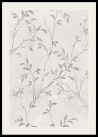 Abstract thin branches with small leaves in gray tones against light background-2