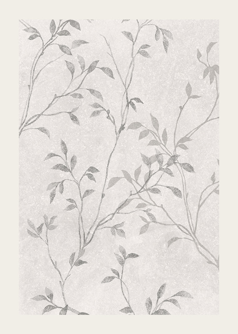 Abstract thin branches with small leaves in gray tones against light background-12
