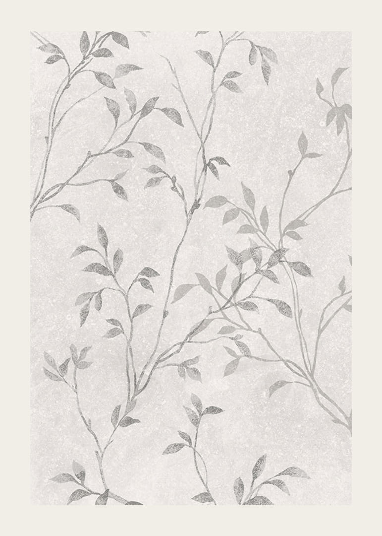 Abstract thin branches with small leaves in gray tones against light background-12