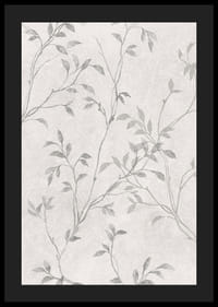 Abstract thin branches with small leaves in gray tones against light background-4