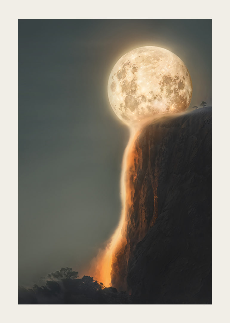 Abstract moon melting and forming lava over rock-12
