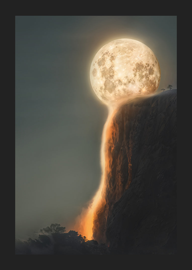 Abstract moon melting and forming lava over rock-12