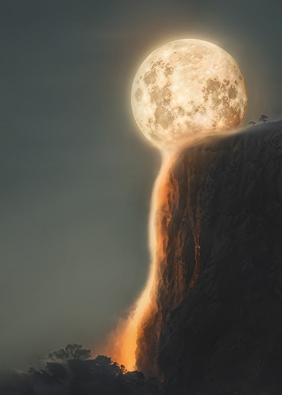 Abstract moon melting and forming lava over rock-12
