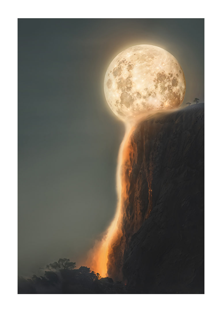 Abstract moon melting and forming lava over rock-12