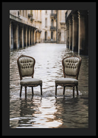 Two older chairs in a water-filled urban environment, photographic style-4