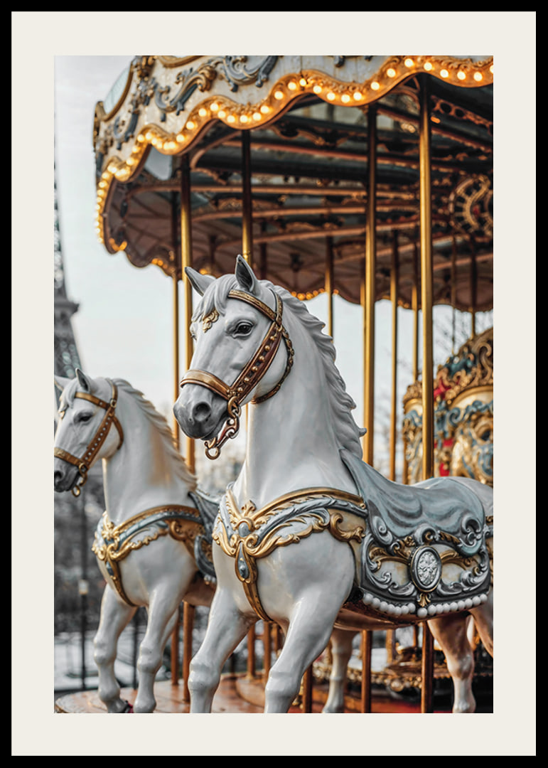 Photograph of carousel horses with decorative details in Paris-12