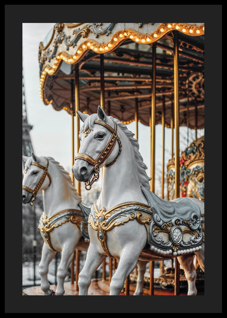 Photograph of carousel horses with decorative details in Paris-12