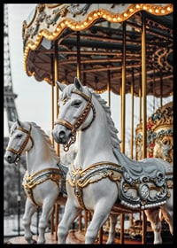 Photograph of carousel horses with decorative details in Paris-6
