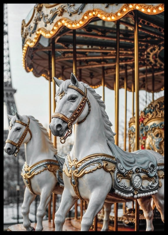 Photograph of carousel horses with decorative details in Paris-12