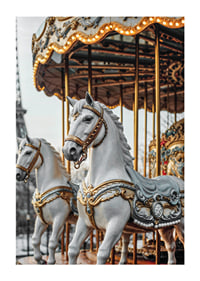 Photograph of carousel horses with decorative details in Paris-1