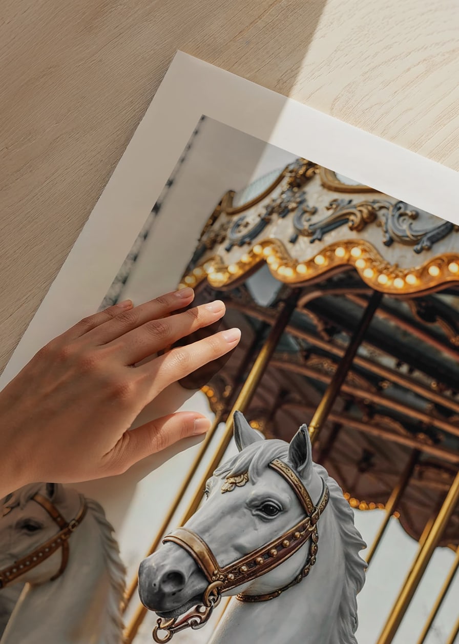 Photograph of carousel horses with decorative details in Paris-12