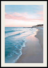 Fotografi av strand med blått hav och rosa kvällshimmel-2