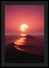 Photorealistic moon on the horizon over wavy sea in pink light-4