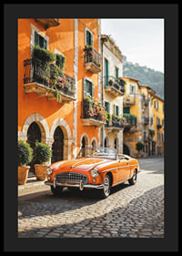 Classic orange convertible on cobblestone street in Italy-4