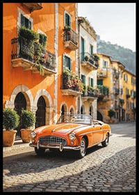 Classic orange convertible on cobblestone street in Italy-6
