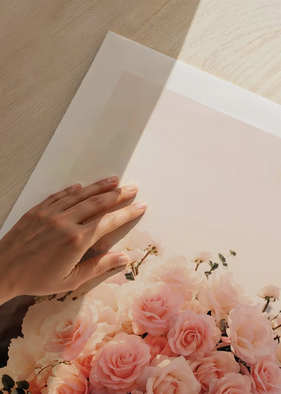 Close-up of bouquet of light pink roses against city skyline-12