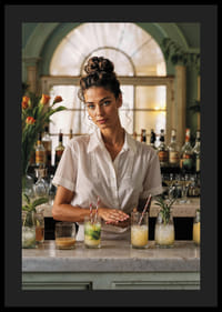 Kvinne i hvit skjorte bak bardisk med fargerike cocktailer-4