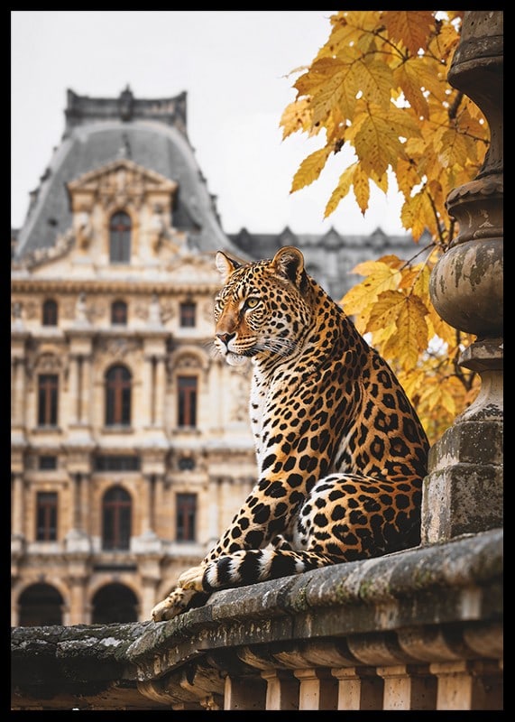 Fotografický jaguár na kamennom zábradlí pred historickou budovou-12
