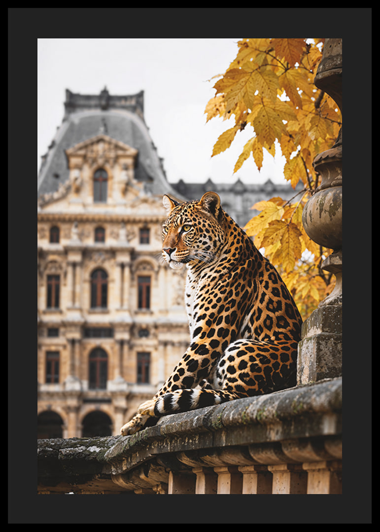Fotografický jaguár na kamennom zábradlí pred historickou budovou-12