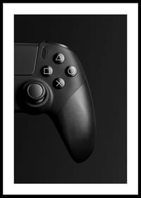 Close-up of black game controller with matte black background-2