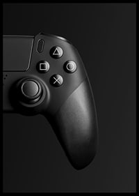 Close-up of black game controller with matte black background-6