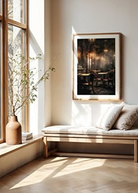 Photographic motif of an old-fashioned cafe environment in brown tones-8