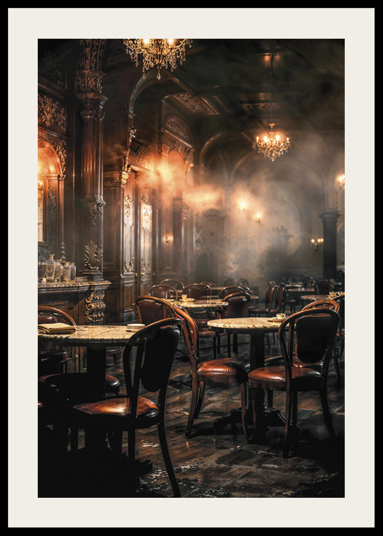 Motivo fotografico di un ambiente da caffè vecchio stile nei toni del marrone-12