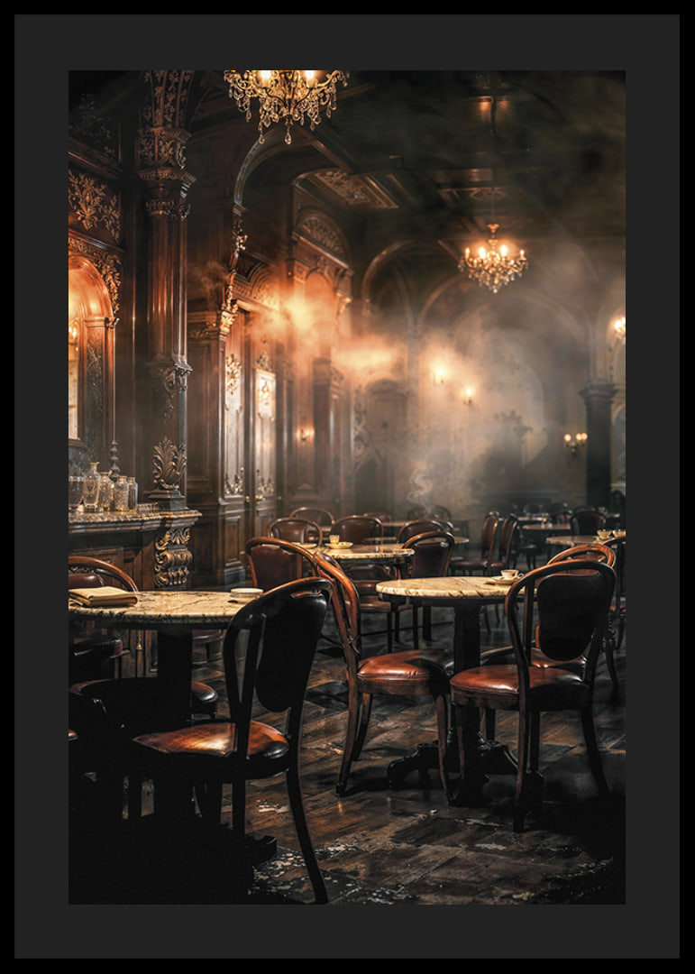 Photographic motif of an old-fashioned cafe environment in brown tones-12