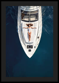 Aerial view of woman in white swimsuit on luxury yacht over turquoise sea-4
