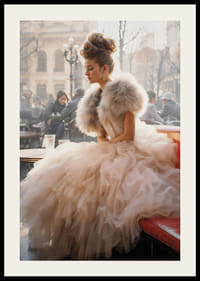 Photographic portrait of woman in voluminous dress at cafe-2