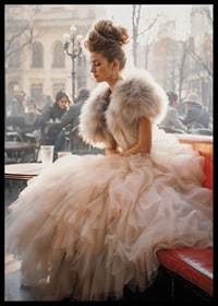 Photographic portrait of woman in voluminous dress at cafe-6