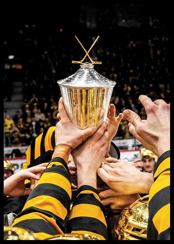 Skellefteås spelare jublar med LeMat pokalen efter final fem i SHL-12