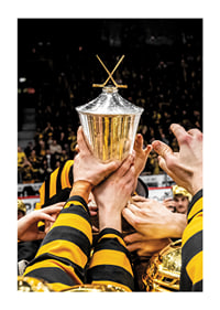 Skellefteås spelare jublar med LeMat pokalen efter final fem i SHL-3