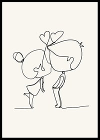 Poster med en minimalistisk line art illustration av en flicka och en pojke som förmedlar kärlek-6