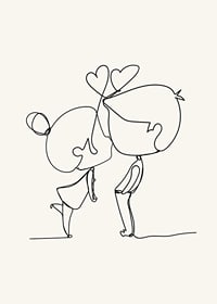 Poster med en minimalistisk line art illustration av en flicka och en pojke som förmedlar kärlek-7