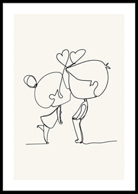 Poster med en minimalistisk line art illustration av en flicka och en pojke som förmedlar kärlek-0
