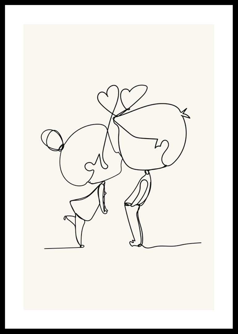 Poster med en minimalistisk line art illustration av en flicka och en pojke som förmedlar kärlek-12