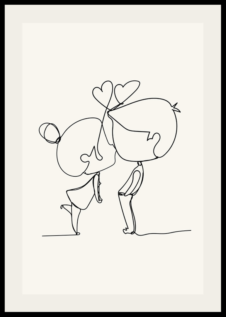 Poster med en minimalistisk line art illustration av en flicka och en pojke som förmedlar kärlek-12