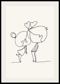 Poster with a minimalistic line art illustration of a girl and a boy conveying love-2