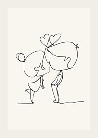 Poster med en minimalistisk line art illustration av en flicka och en pojke som förmedlar kärlek-3